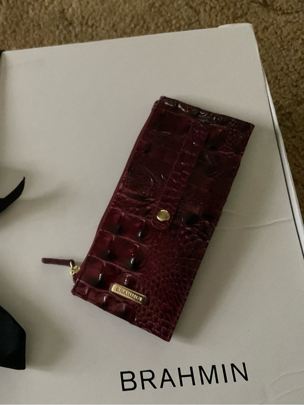 NWOT Brahmin Deep Wine/Burgundy Croc-Embossed Leather Wallet